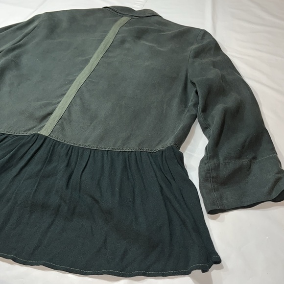 Mac and me Green Flowy zip JACKET office peplum ruffle pockets roll tab sleeves - Picture 14 of 14